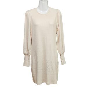 Boyish Lauper Mini Dress Ribbed Knit Puffed Sleeve Speckled Ivory Size Medium